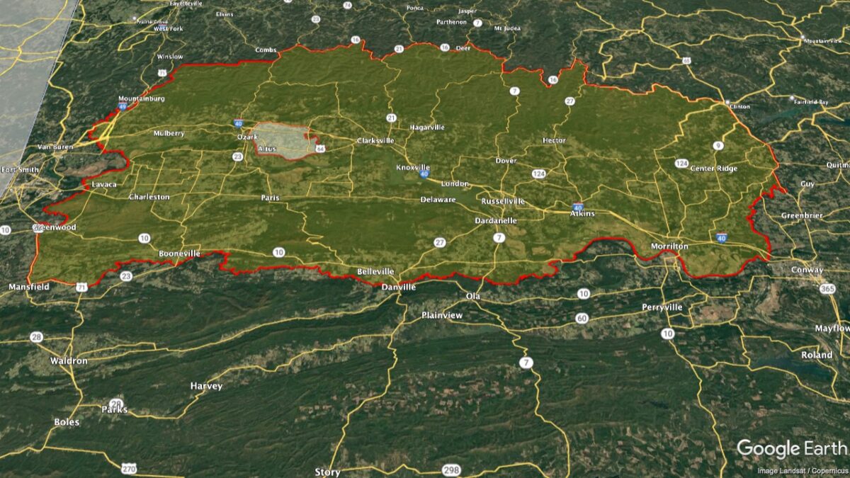 Map showing the location of the Arkansas Mountain AVA within Arkansas.