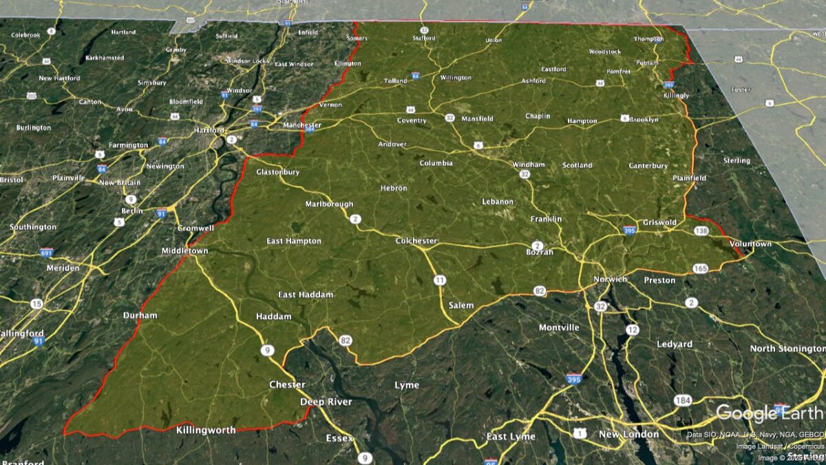 Map showing the location of theEastern Connecticut Highlands AVA within Connecticut.