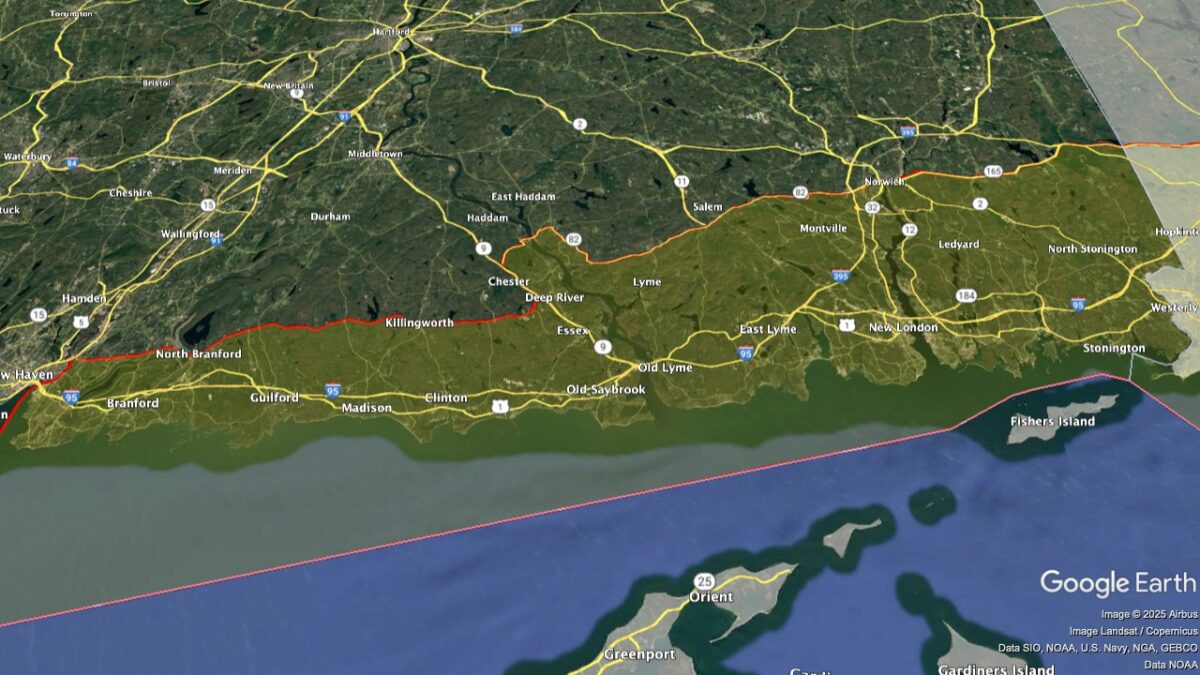 Map showing the location of the Southeastern New England AVA within Connecticut.