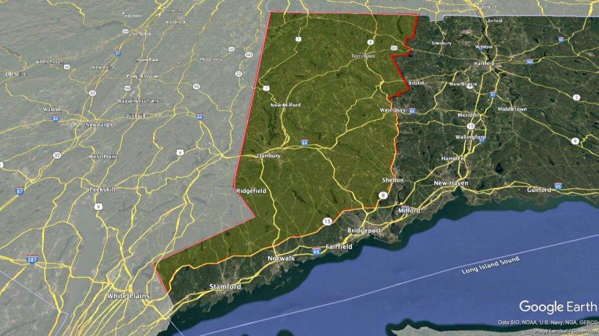 Map showing the location of the Western Connecticut Highlands AVA within Connecticut.