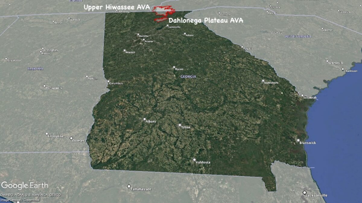 Map showing the location of AVAs within Georgia.