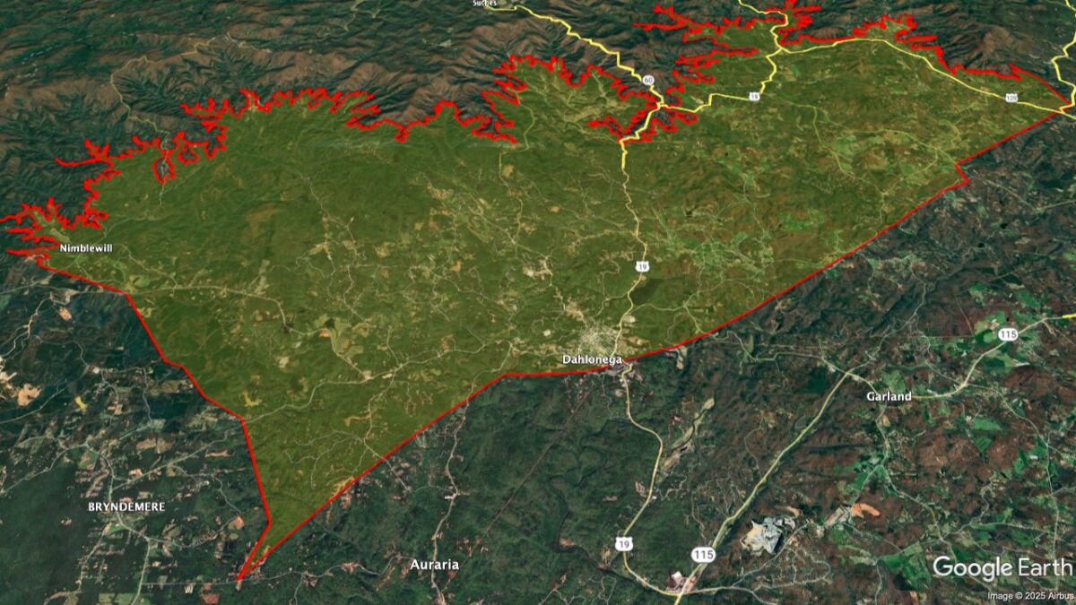 Map showing the location of the Dahlonega Plateau AVA within Georgia.
