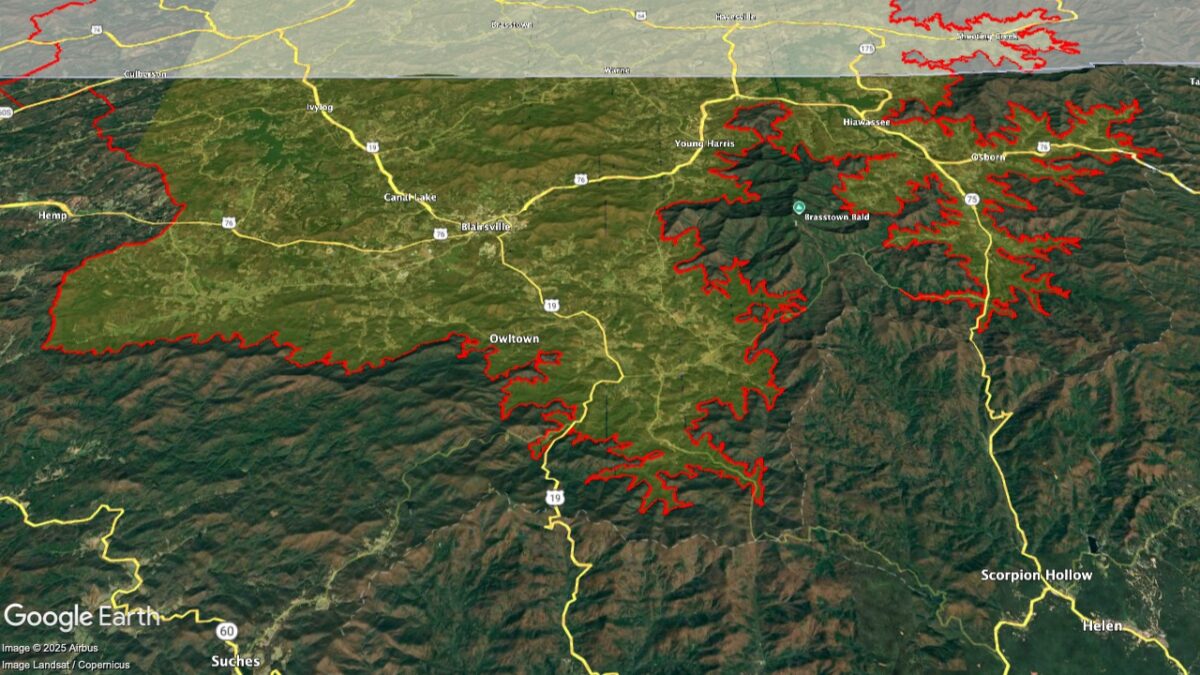 Map showing the location of theUpper Hiwassee Highlands AVA within Georgia.