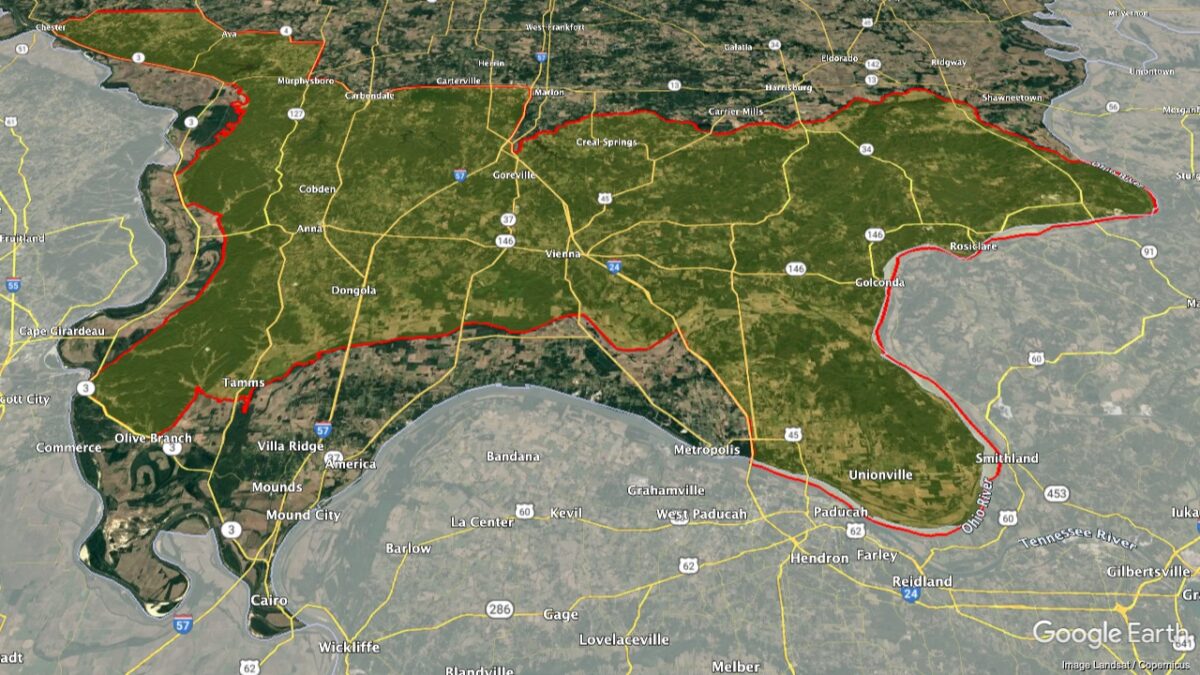 Map showing the location of the Shawnee Hills AVA within Illinois.