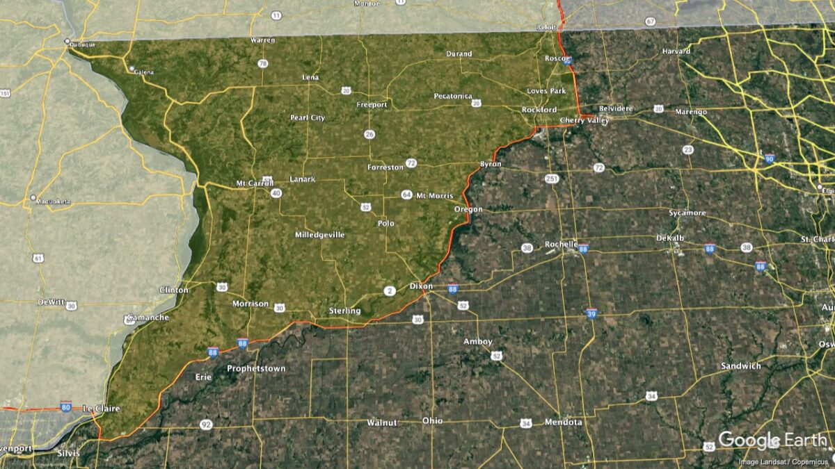 Map showing the location of the Upper Mississippi River Valley AVA within Illinois.