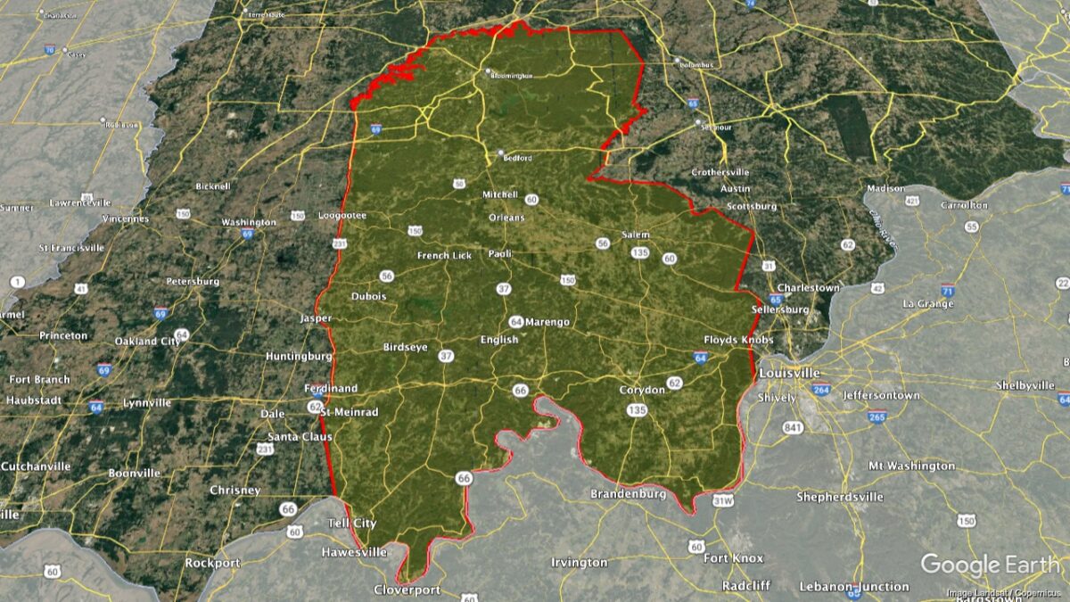 Map showing the location of the Indiana Uplands AVA within Indiana.