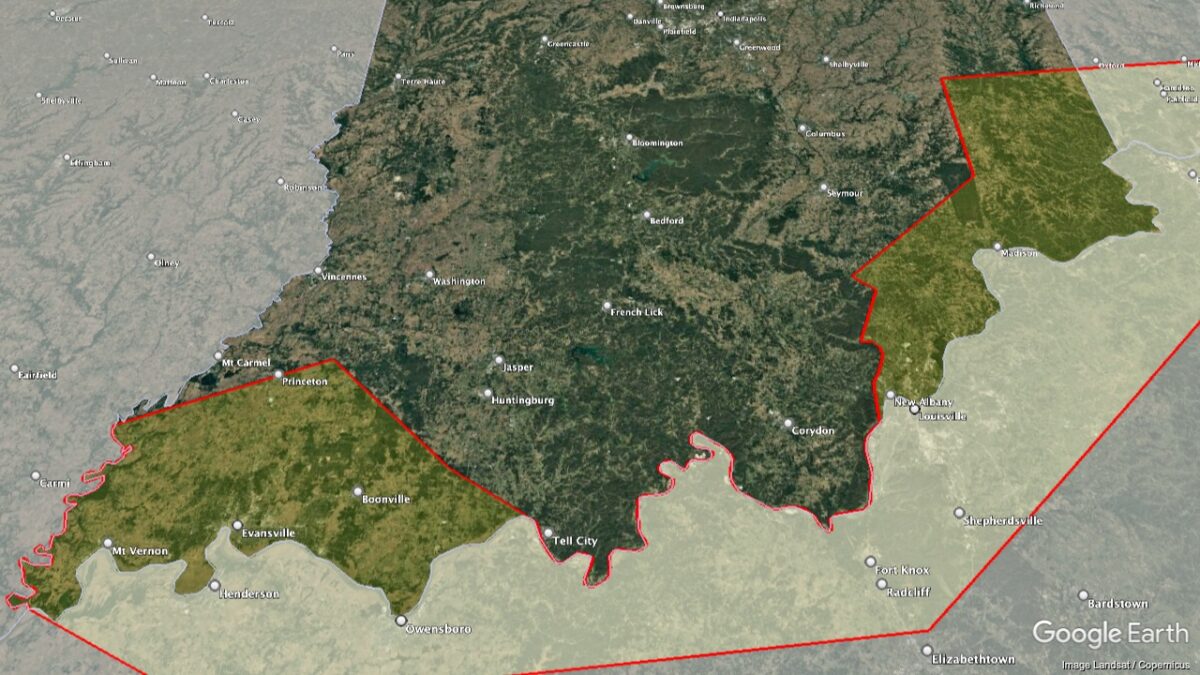 Map showing the location of the Ohio River Valley AVA within Indiana.