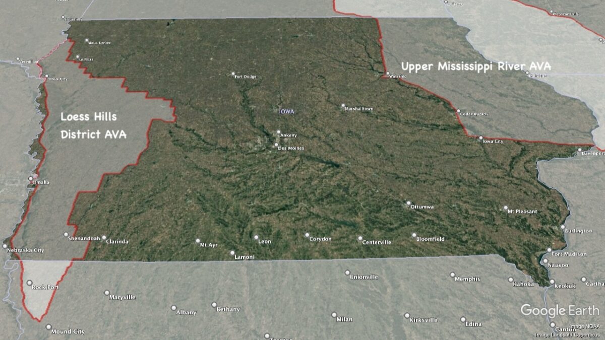 Map showing the location of AVAs within Iowa.