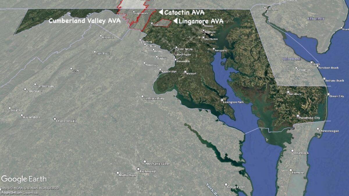 Map showing AVAs within Maryland.