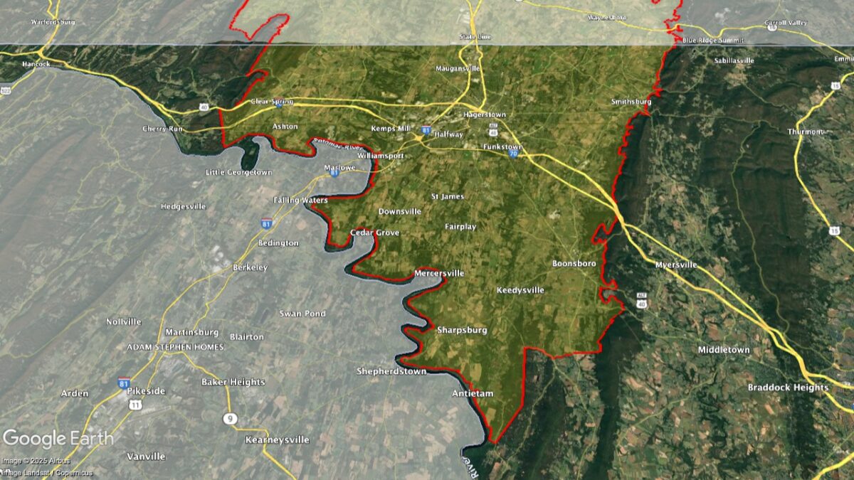 Map showing the location of the Cumberland Valley AVA within Maryland.