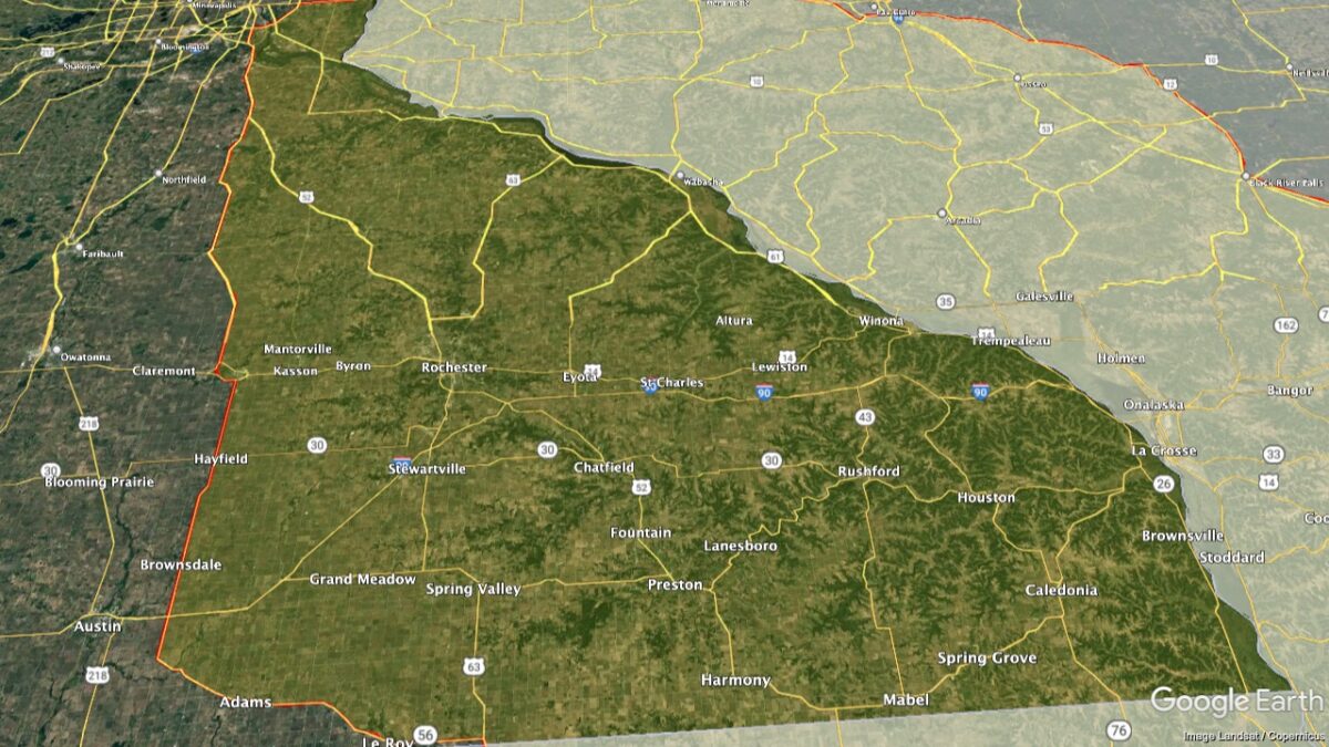 Map showing the location of the Upper Mississippi River Valley AVA within Minnesota.