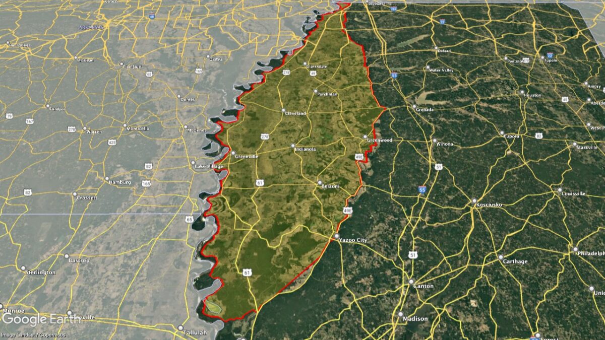 Map showing the location of the Mississippi Delta AVA within Mississippi.