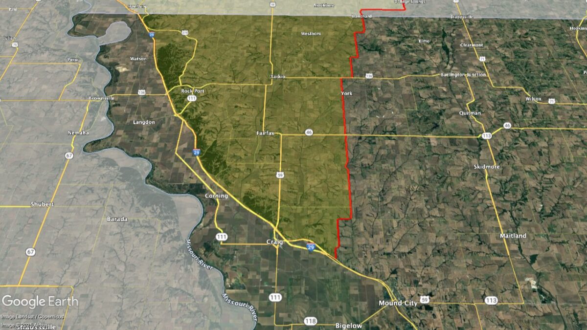 Map showing the location of the Loess Hills District AVA within Missouri.