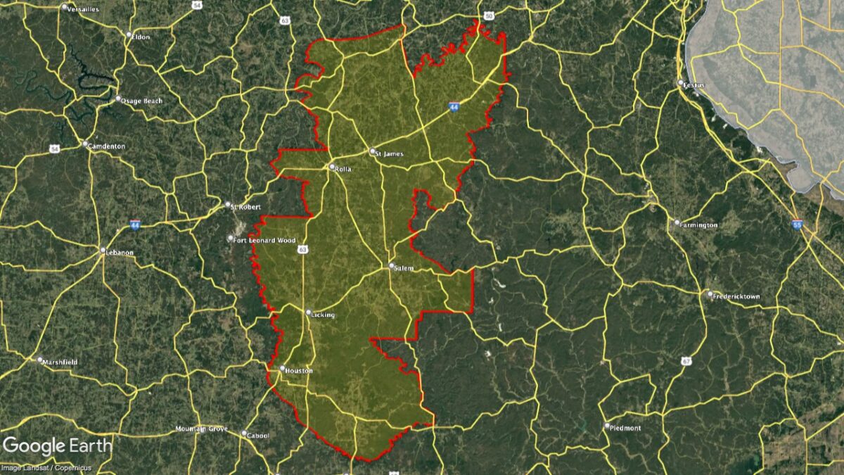 Map showing the location of the Ozark Highlands AVA within Missouri-