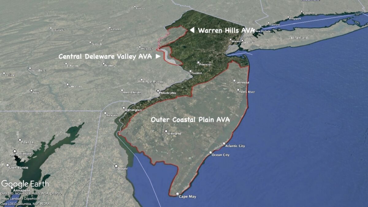 Map showing the location of the AVAs within New Jersey.