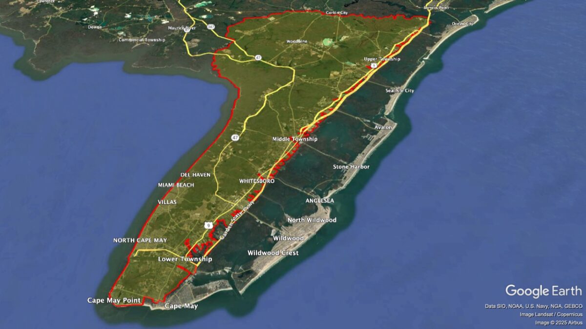 Map showing the location of the Cape May Peninsula AVA within New Jersey.