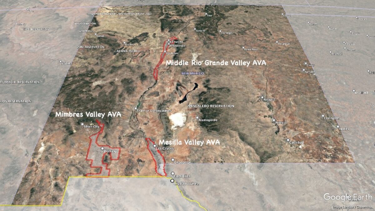 Map showing the locations of the AVAs within New Mexico.
