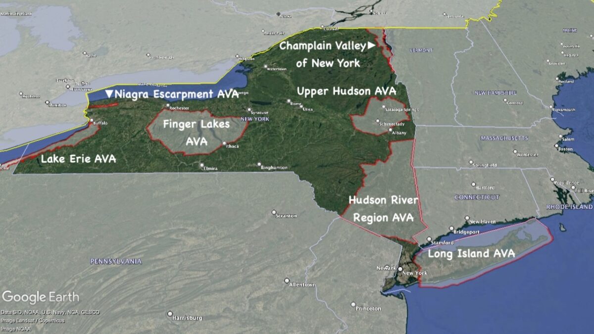 Map showing the location of the AVAs within New York.