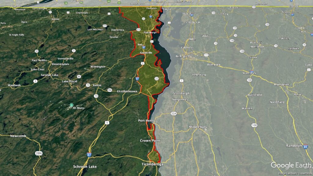 Map showing the location of the Champlain Valley of New York AVA within New York.