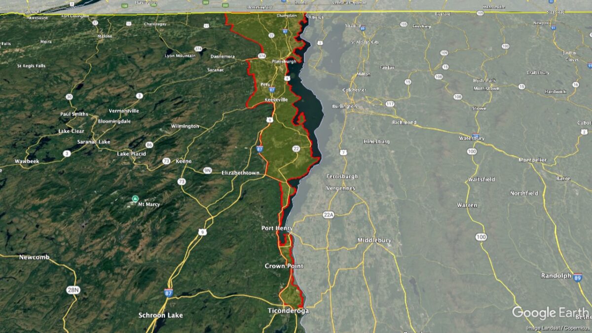 Map showing the location of the Champlain Valley of New York AVA within New York.