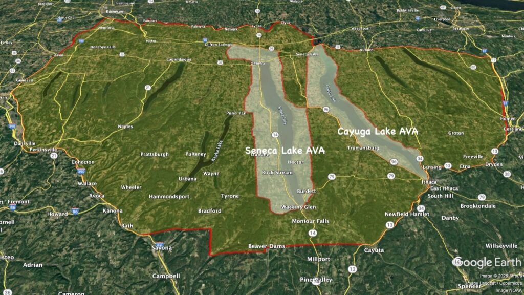 Map showing the location of the Finger Lakes AVA within New York.