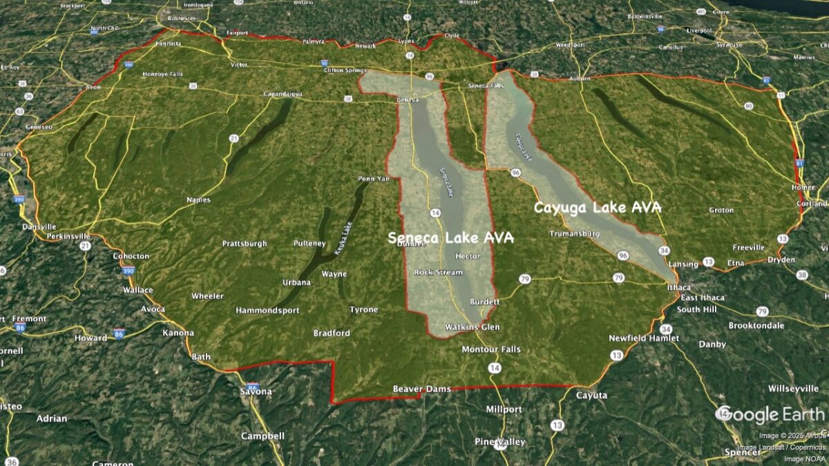 Map showing the location of the Finger Lakes AVA within New York.