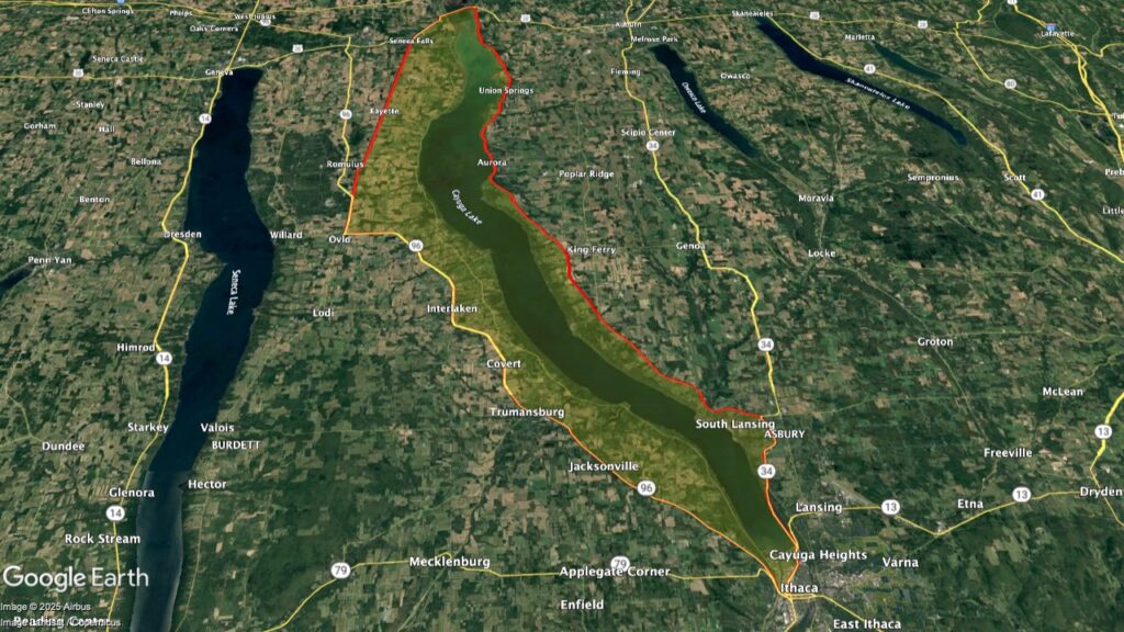 Map showing the location of the Cayuga Lake AVA within New York.
