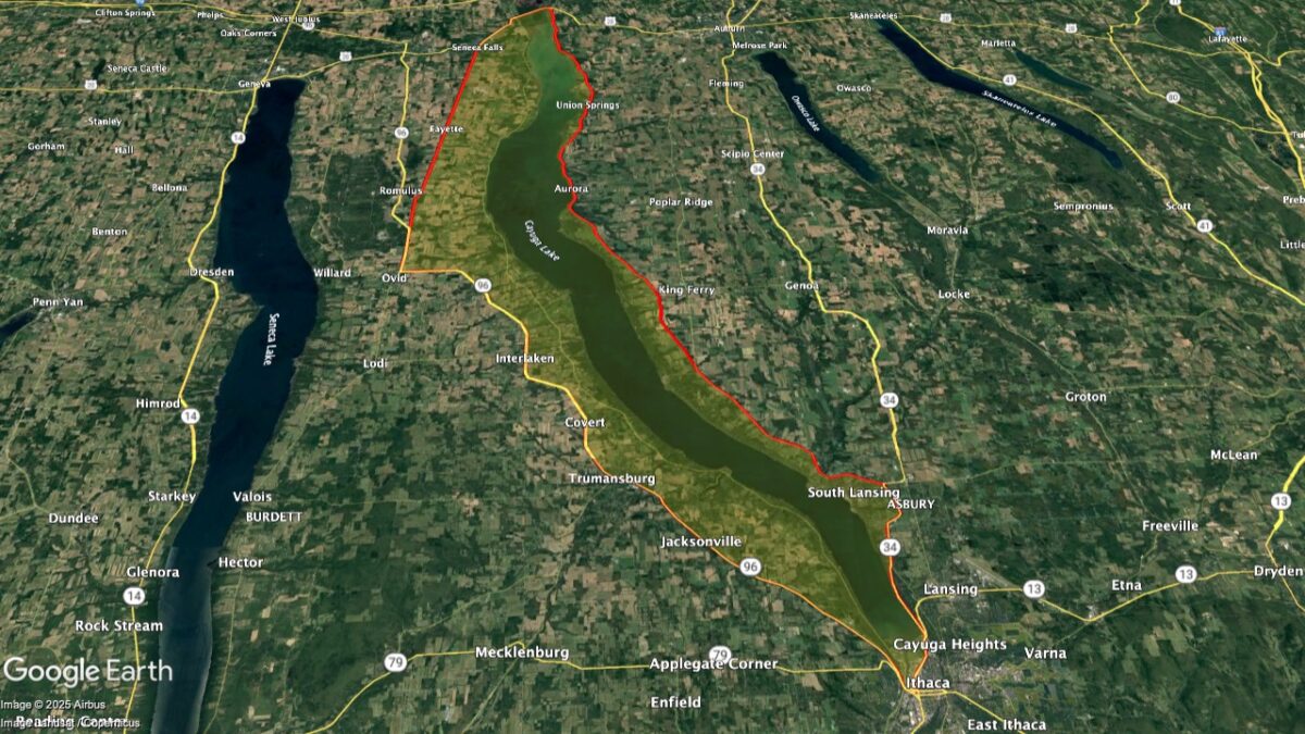 Map showing the location of the Cayuga Lake AVA within New York.