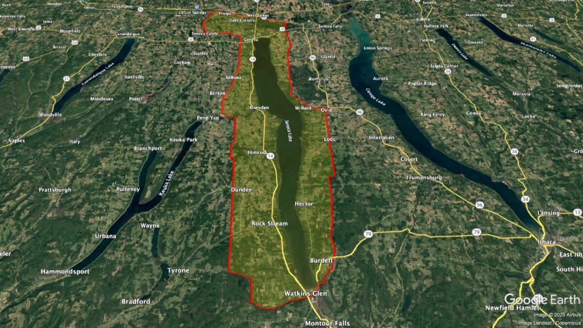 Map showing the location of the Seneca LakeAVA within New York.