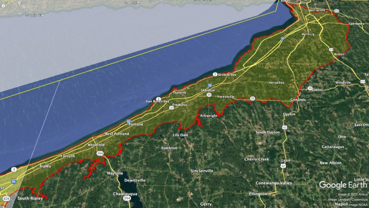 Map showing the location of the Lake Erie AVA within New York.