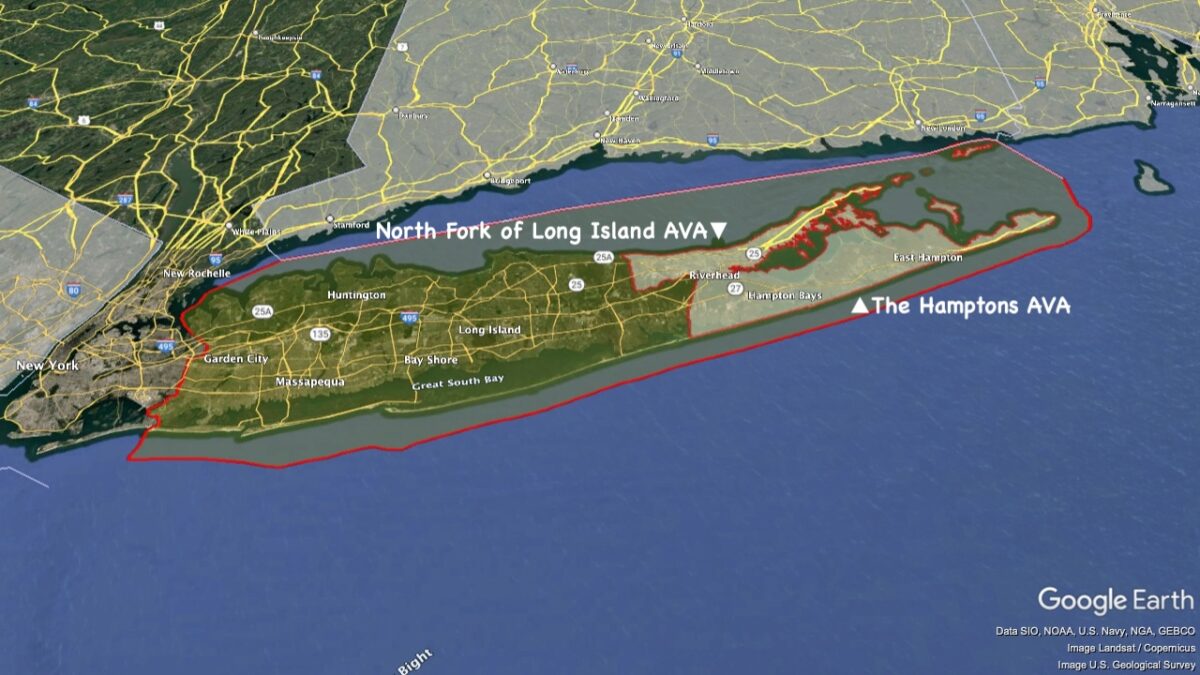 Map showing the location of the Long Island AVA within New York.