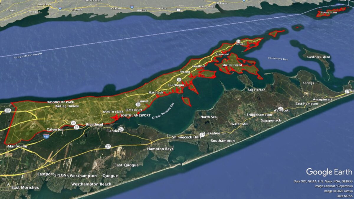 Map showing the location of the North Fork of Long Island AVA within New York.