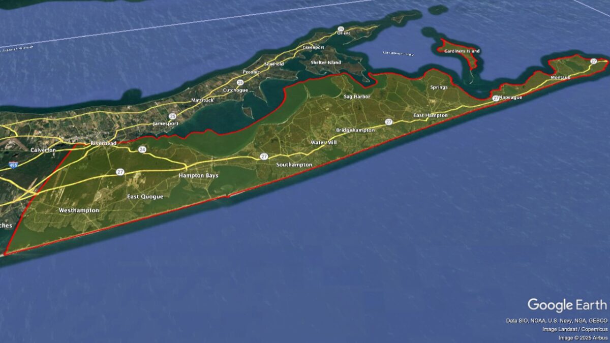 Map showing the location of the The Hamptons AVA within New York.