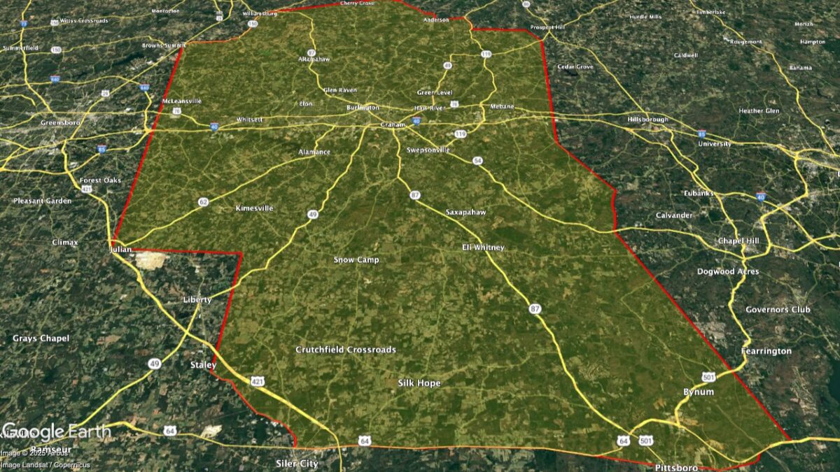 Map showing the location of the Haw River Valley AVA within North Carolina.