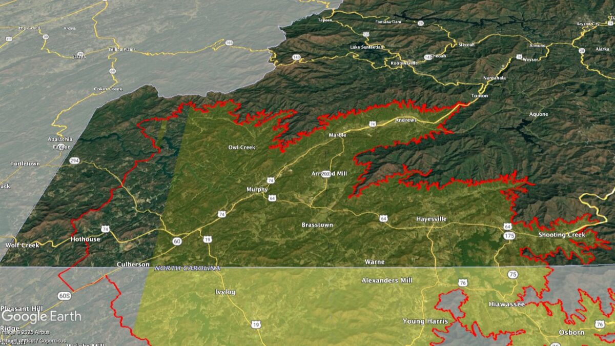 Map showing the location of the Upper Hiwassee Highlands AVA within North Carolina.