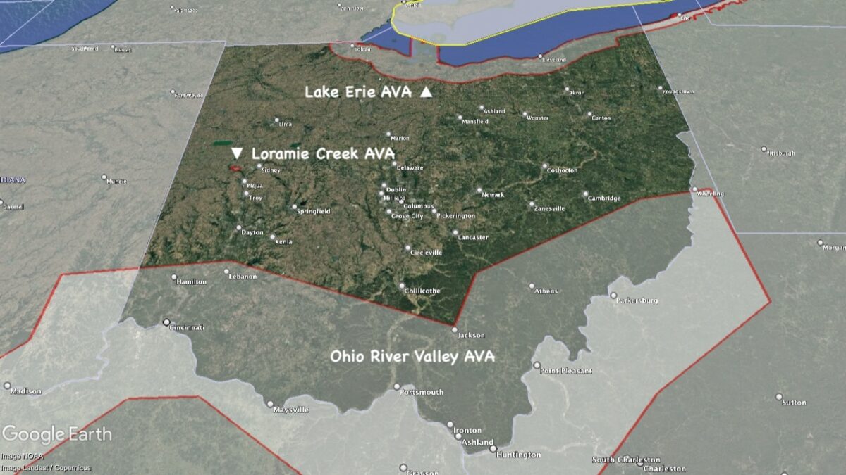 Map showing the location of the AVAs within Ohio