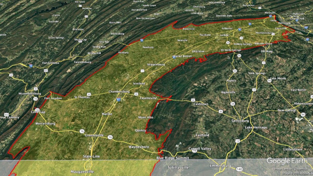 Map showing the location of the Cumberland Valley AVA within Pennsylvania.