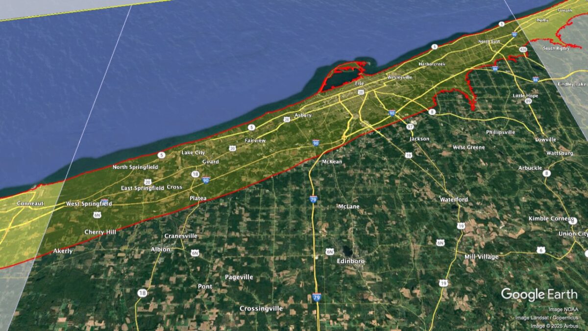 Map showing the location of the Lake Erie AVA within Pennsylvania.