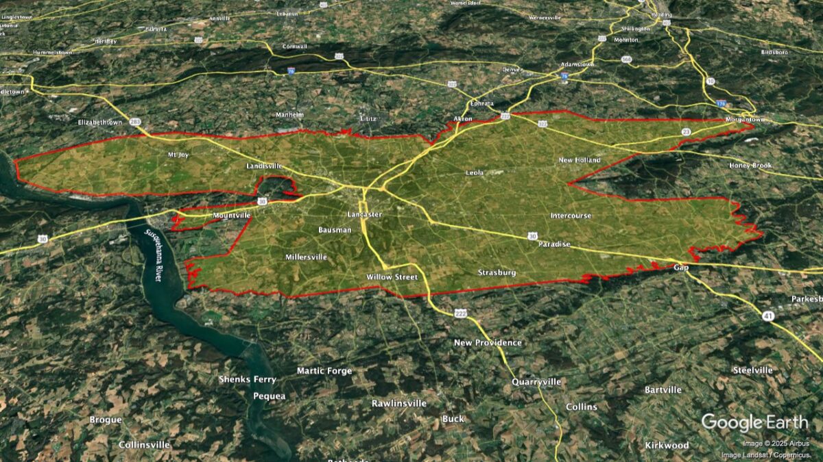 Map showing the location of the Lancaster Valley AVA within Pennsylvania.