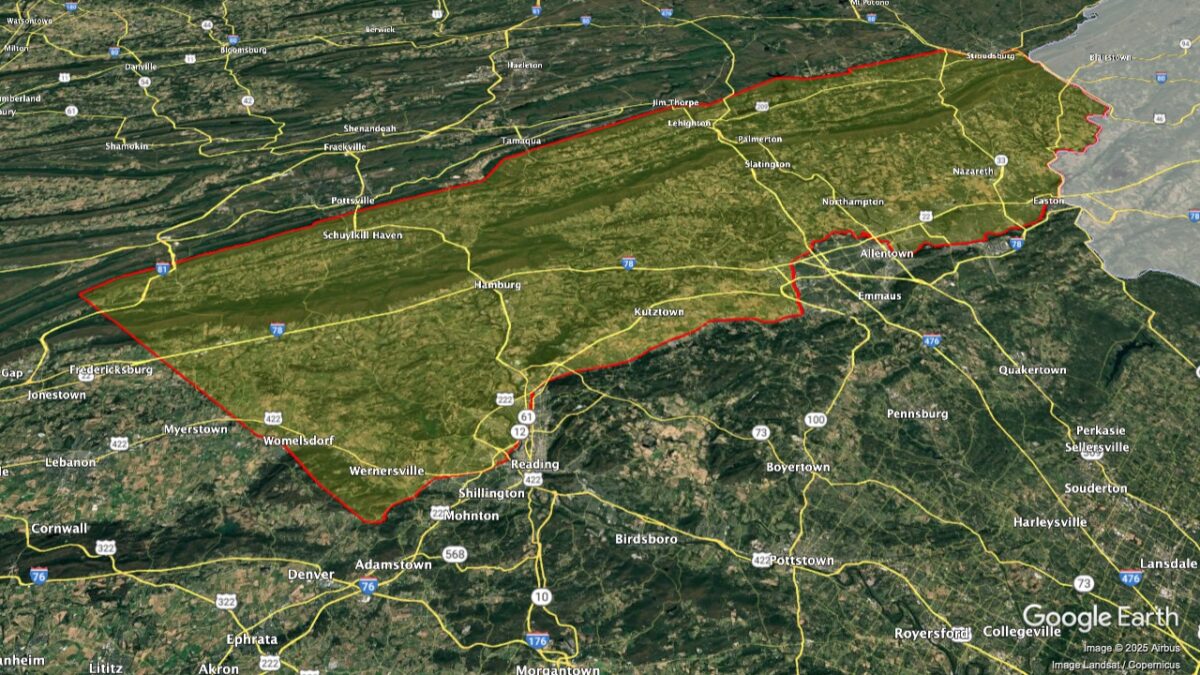 Map showing the location of the Lehigh Valley AVA within Pennsylvania.