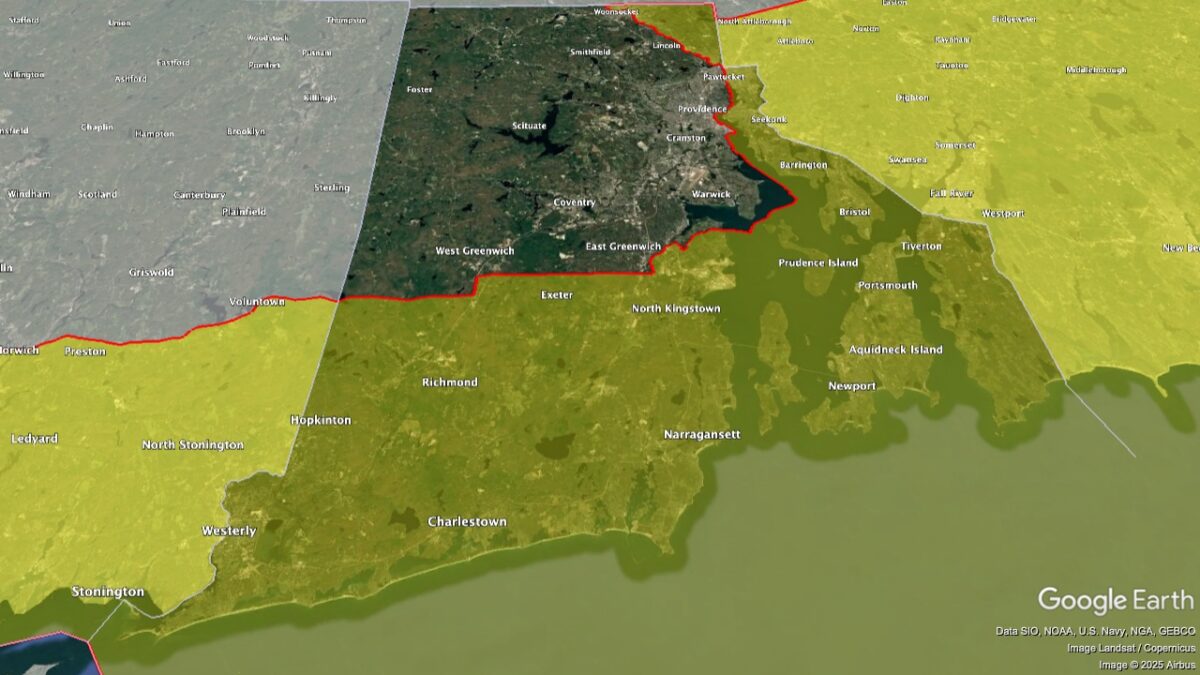 Map showing the location of the Southeastern New England AVA within Rhode Island.