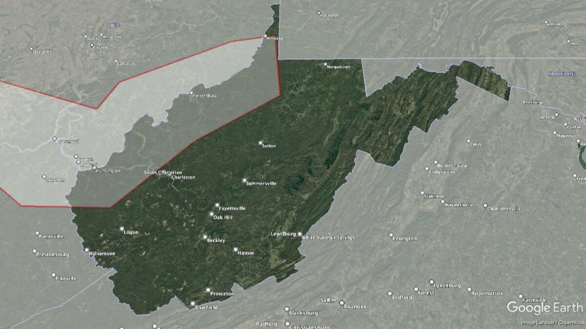 Map showing the location of AVAs within West Virginia.