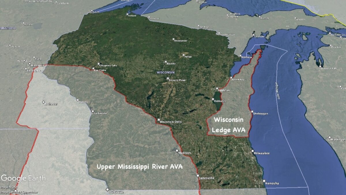 Map showing the location of the AVAs within Wisconsin