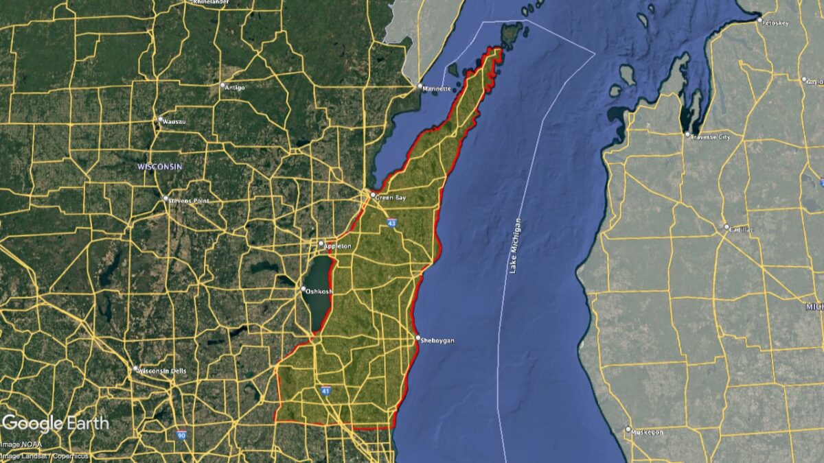 Map showing the location of the Wisconsin Ledge AVA within Wisconsin.